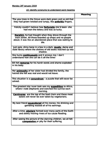 Year 6 SATS revision - word choice and vocabulary understanding