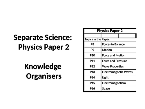 AQA Physics Paper 2: Knowledge Organisers: Revision