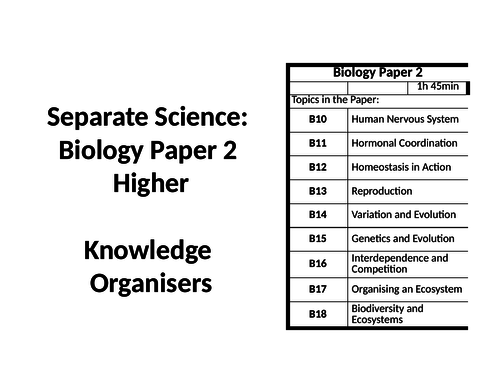 AQA Biology Paper 2: Knowledge Organisers: Revision