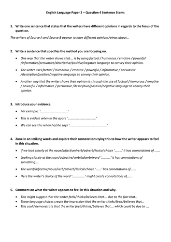 Aqa English Language Paper 2 Question 4 Structure