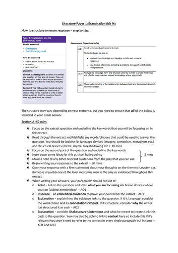 AQA Literature Paper 1 - how to approach the exam | Teaching Resources