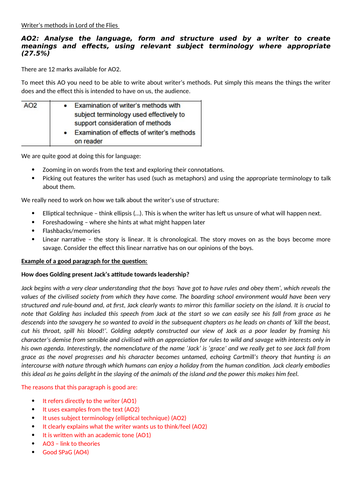 How to gain marks for AO2, AQA Lord of the Flies, HPA