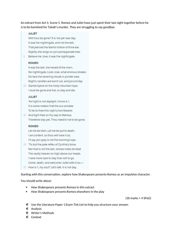 2 AQA style exam questions Romeo and Juliet