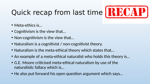 Eduqas / WJEC A Level Religious Studies - Ethics Theme 1E - Cognitvism: Intuionism / Non-Naturalism