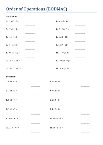 BODMAS Order Of Operations Worksheets (Teacher-Made)