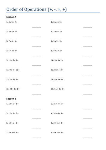 order of operations bodmas bidmas worksheets teaching resources