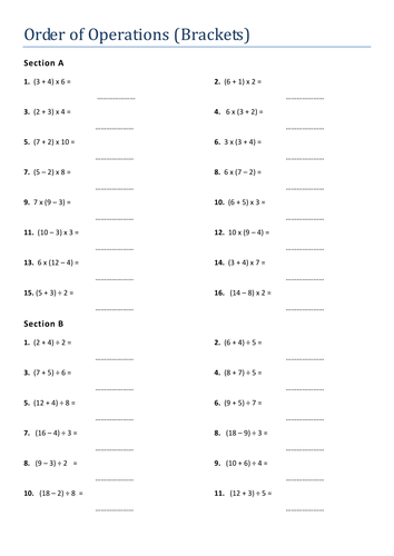 Order of Operations BODMAS/BIDMAS Worksheets | Teaching Resources