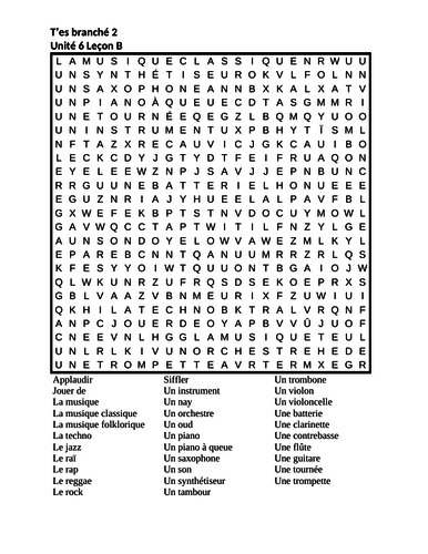 T'es branché 2 Unité 6 Leçon B Wordsearch | Teaching Resources