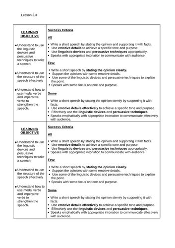 Speech writing lesson plan image