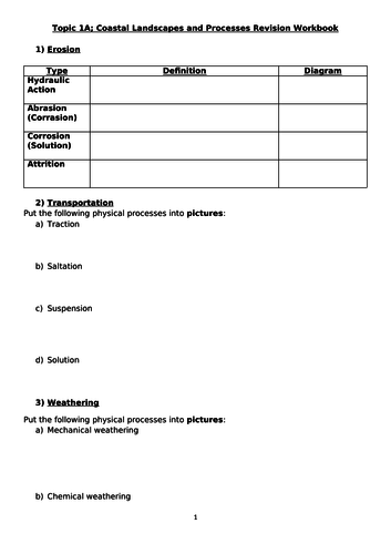 Coastal Landscapes and Processes Revision Workbook