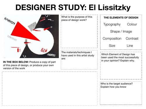 Graphic Art & Design Research Worksheets / Homework / Starter