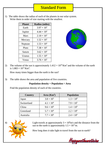 Problems using Standard Form - With Answers | Teaching Resources