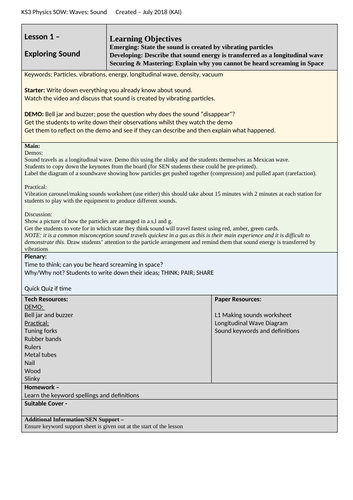 Physics KS3 Waves: L01  Introduction to Sound