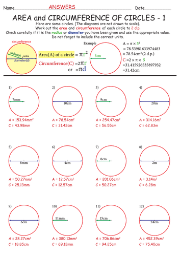 Find the AREA and CIRCUMFERENCE of a CIRCLE - 60 QUESTIONS across 5 ...