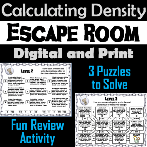 Calculating Density Word Problems Game: Science Escape Room Math