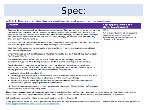 AQA GCSE 9-1 Chemistry Endothermic and Exothermic | Teaching Resources