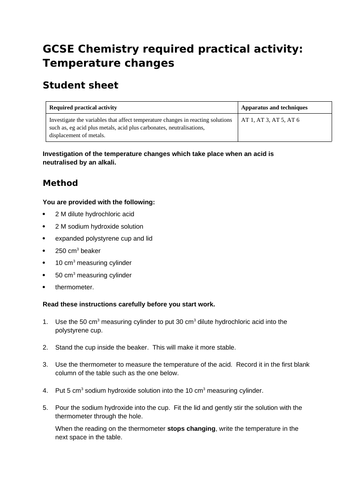 AQA GCSE 9-1 Chemistry Endothermic and Exothermic | Teaching Resources
