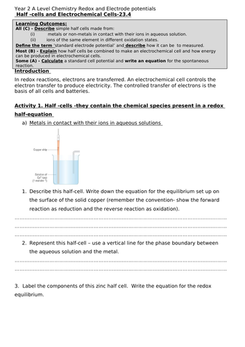 Half cells and cells potential A Level Chemistry for OCR A -2 lessons ...