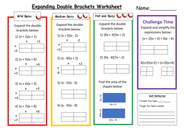 Expanding Double Brackets Differentiated Worksheet with Answers