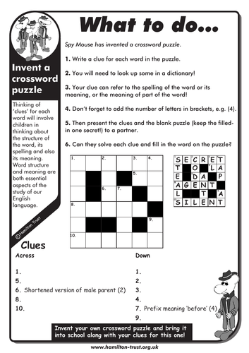 Invent a crossword puzzle - English Homework - UKS2