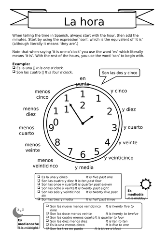 spanish ks3 la hora telling the time teaching resources