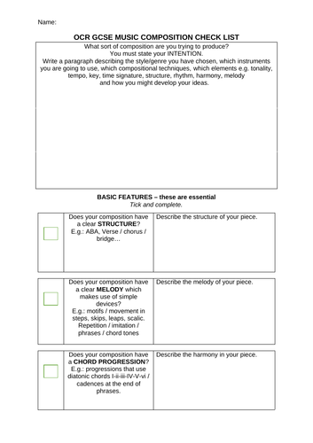 OCR Student composition check list