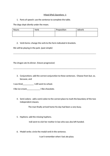 Spag revision homework year 6 image
