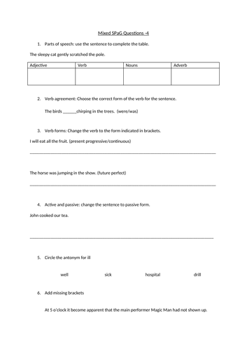 spag revision homework year 6