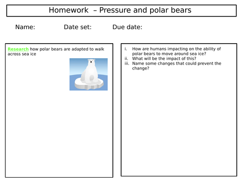 KS3 Homework tasks: The Physics of animals