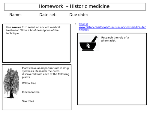 KS3 homework tasks: Medicine