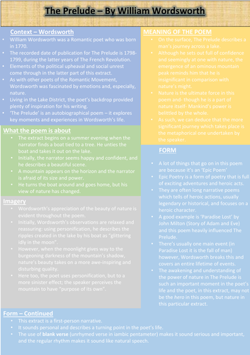 the prelude revision sheet