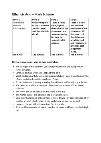 Acid Strength 6 Mark Question Revision | Teaching Resources