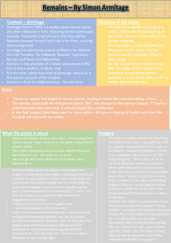 Remains Revision sheet