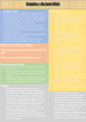 Poppies Revision sheet