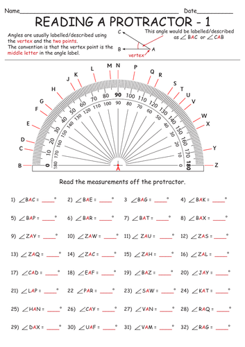 Reading Angles On A Protractor Worksheet