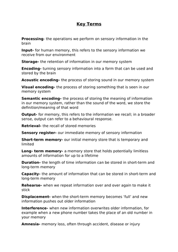 GCSE Psychology Edexcel 9-1 Memory Revision booklet