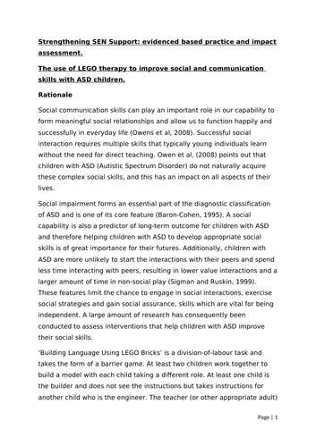 SENCO - The use of LEGO therapy to improve social and communication skills with ASD (ASC) children.