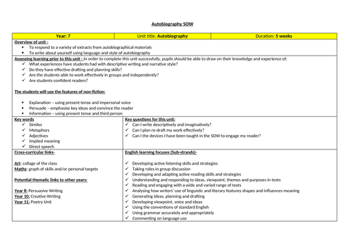 autobiography lesson plan year 6