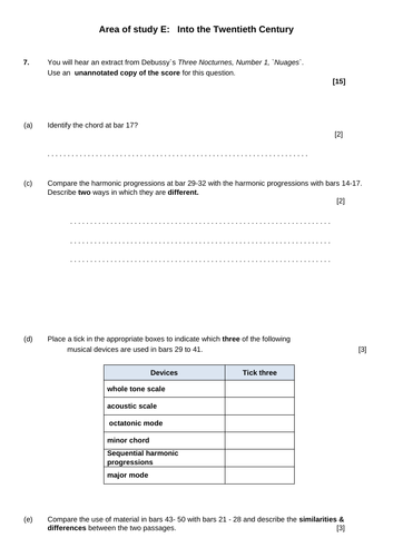 Debussy Nuagues Exam Question