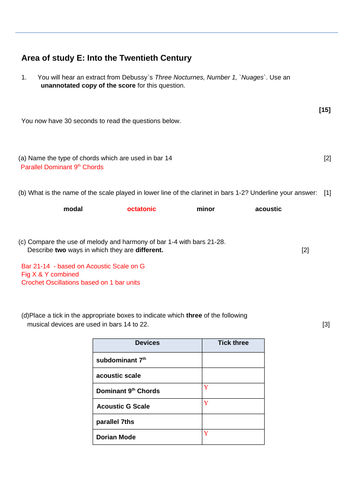 Debussy Exam Question and Mark Scheme