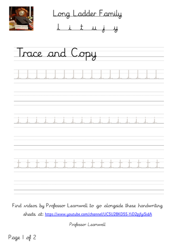 worksheet for pre cursive un joined handwriting long ladder family