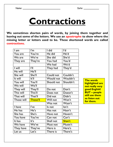 Apostrophes & Contractions - 2 Worksheets
