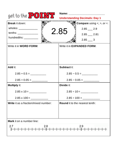 Decimal Practice to the Hundredths: practice adding, rounding, number lines