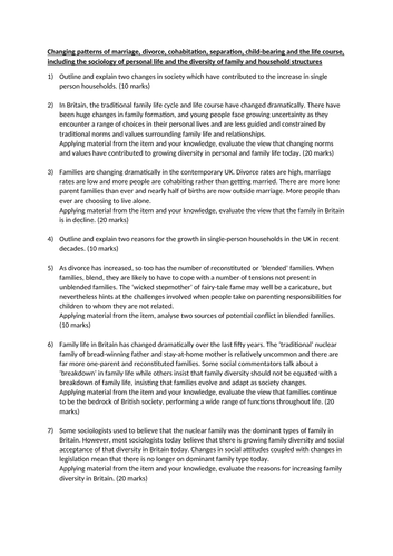 Changing Patterns and Family Diversity Unit of Work AQA A-Level ...