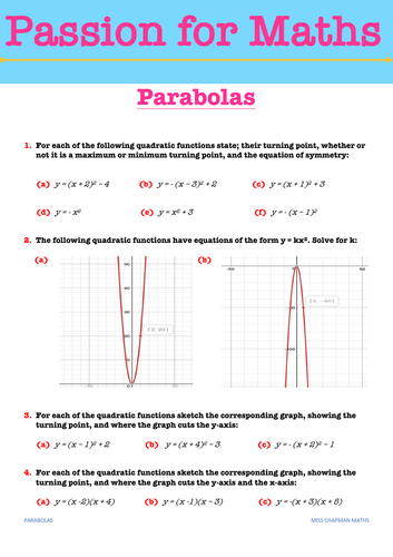 Parabolas Revision Sheet