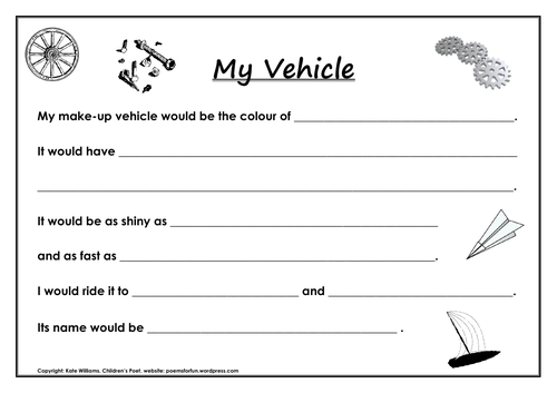 My Vehicle - invent-a-vehicle writing sheet