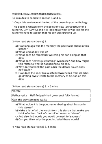 Walking Away by C Day Lewis-lesson designed to encourage independent ...