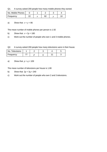 Mean problem solving algebra questions teaching resources