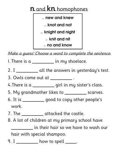 Alternative Spellings for 'n' - kn gn | Teaching Resources