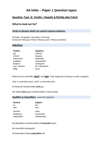 Ab Initio Paper 1 Question Types - Guide